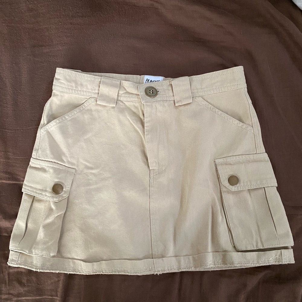 Beige Mini Skirt with Pockets